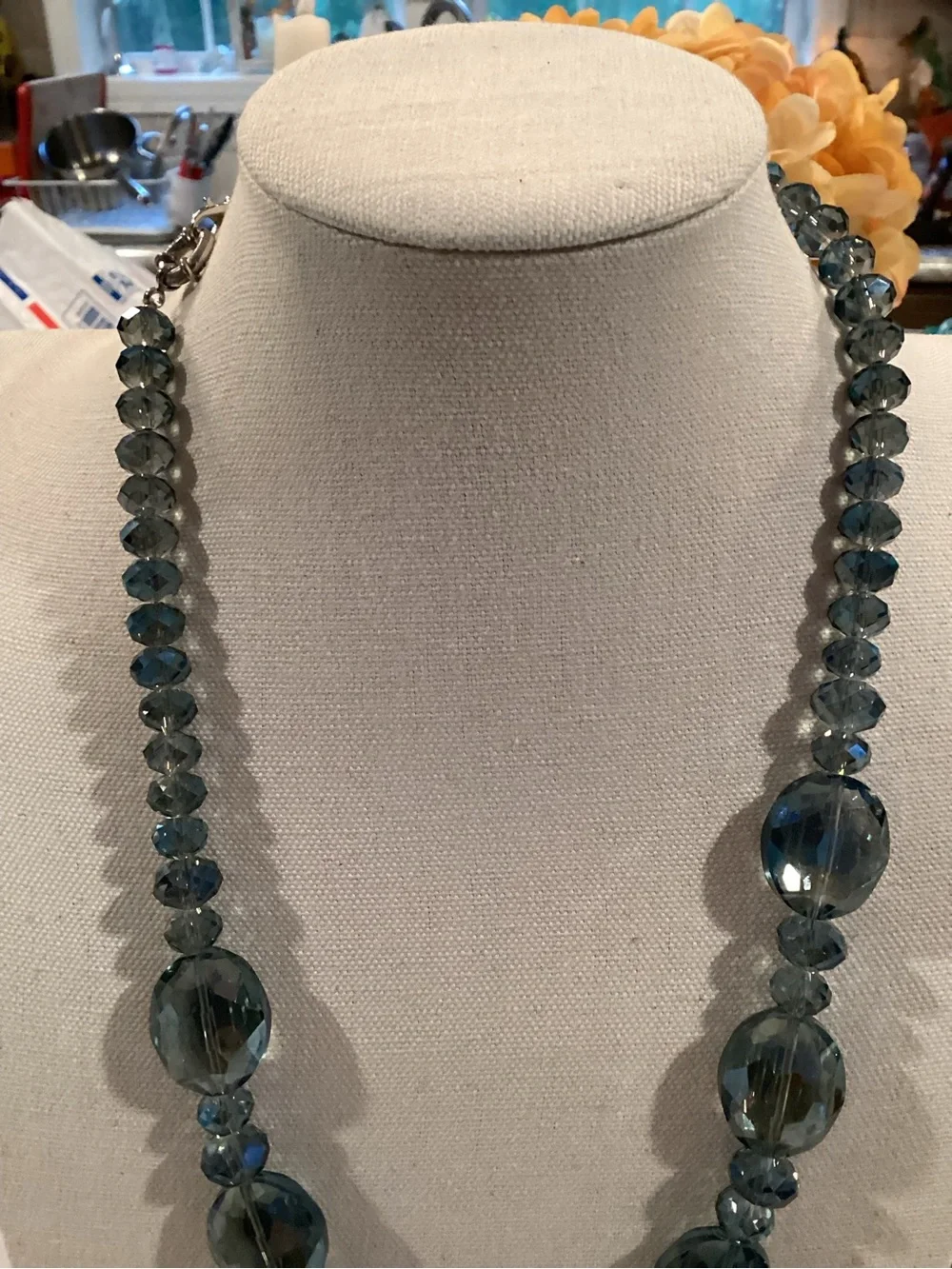 Faceted large Blue-Gray Swarovski Crystal Bead Necklace